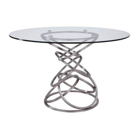 Armen Living Wendy Contemporary Dining Table in Brushed Stainless Steel Finish and Clear Glass top LCWNDIBS